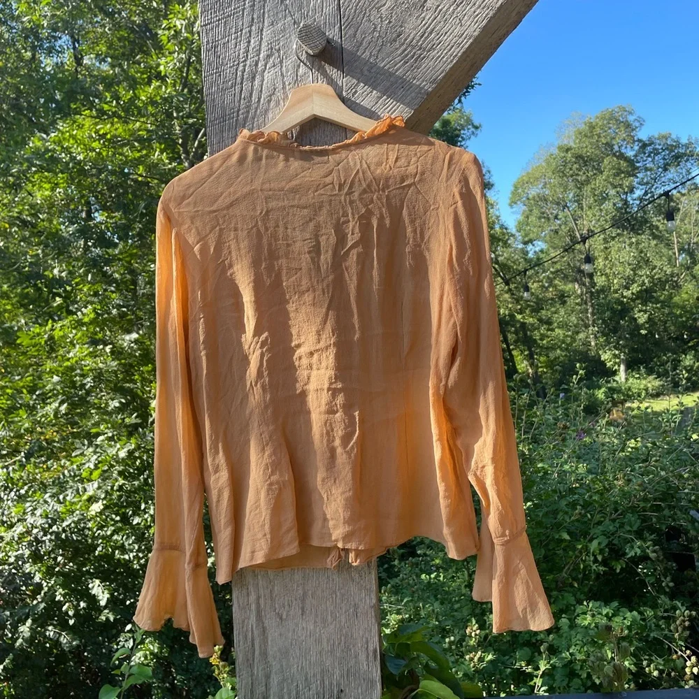 Vintage Silk Long Sleeve Blouse with Ruffle Detail - Picture 3 of 6